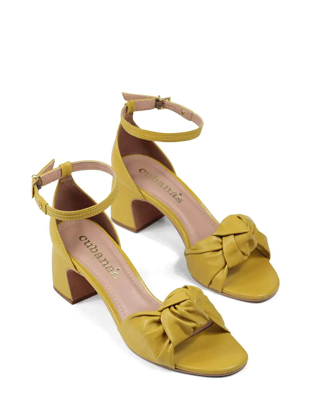 Yellow Leather Sandal with Mid-height Heel