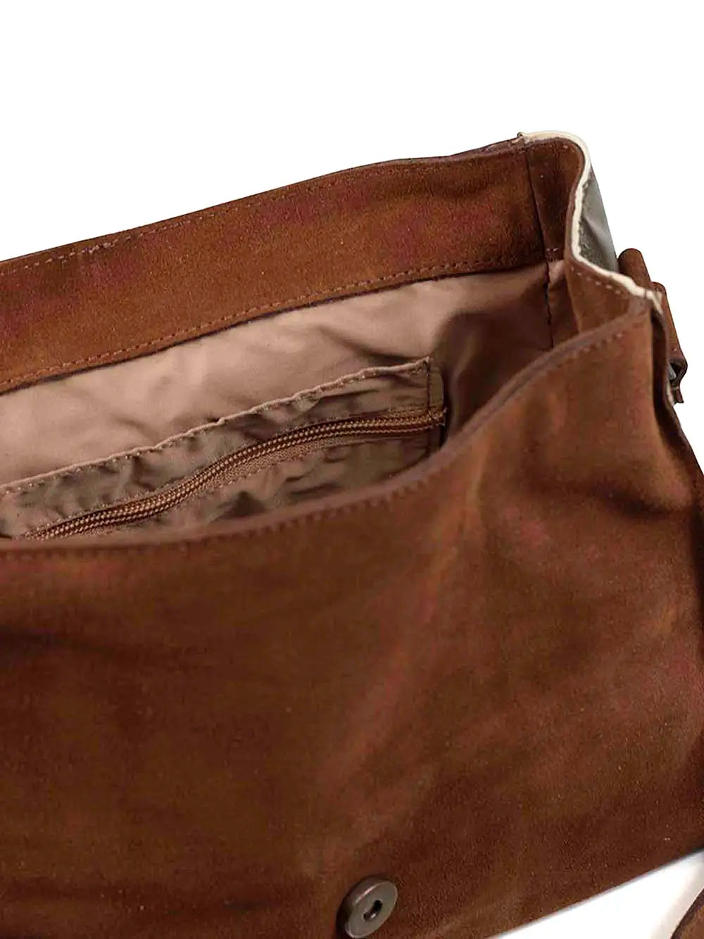 Brown Suede and Gold Leather Bag with Shoulder Strap