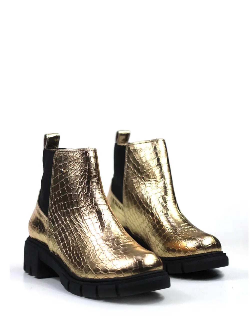 Golden Leather Boot with Crocodile Effect