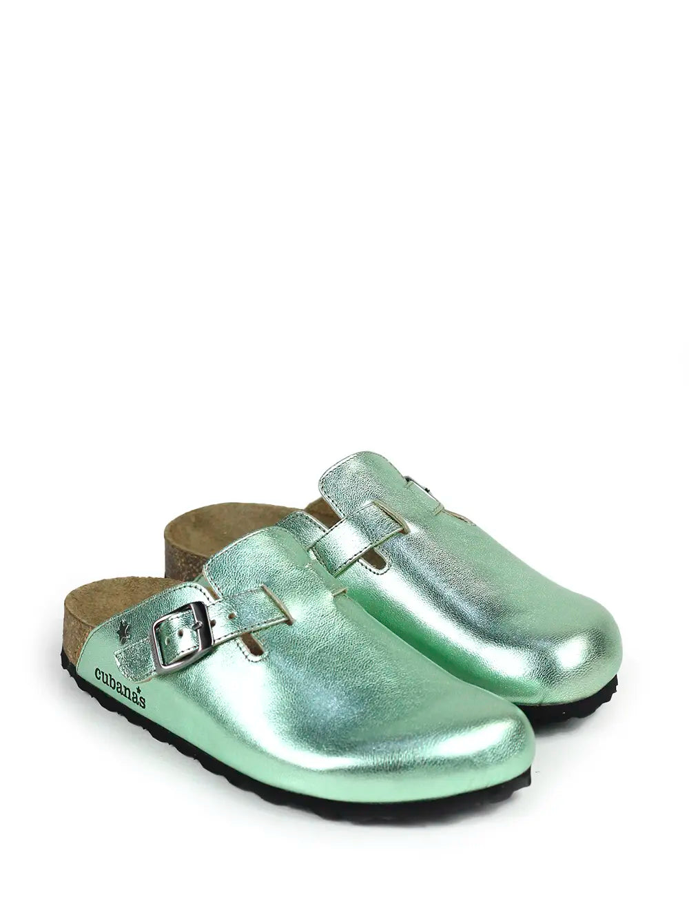 Maria sandal in metallic green leather