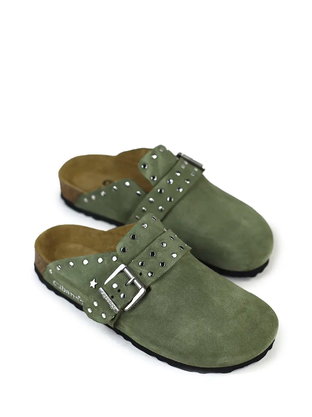 Sandália Maria em Camurça Verde e Tachas