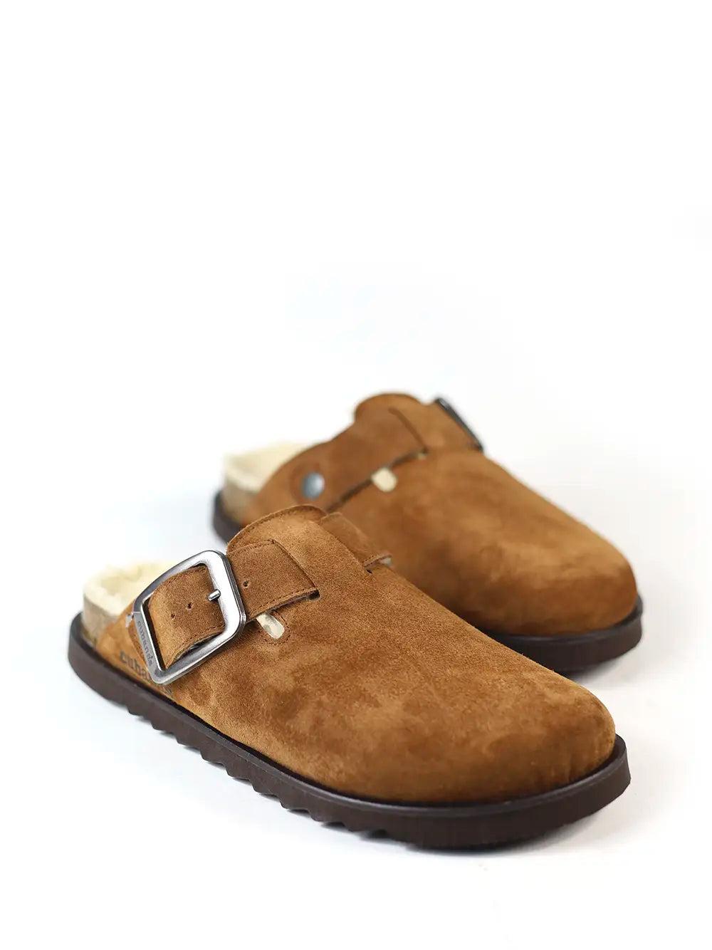 Maria Sandals in Brown Suede and Natural Fur