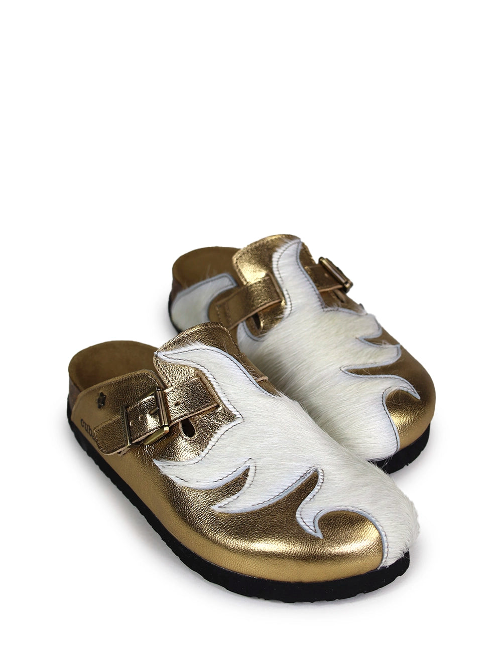 Sandália Maria em Pele Dourada e Pelo