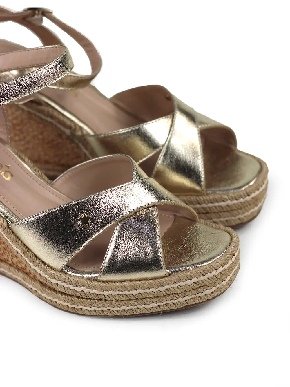 Gold Leather Cross-Strap Sandals