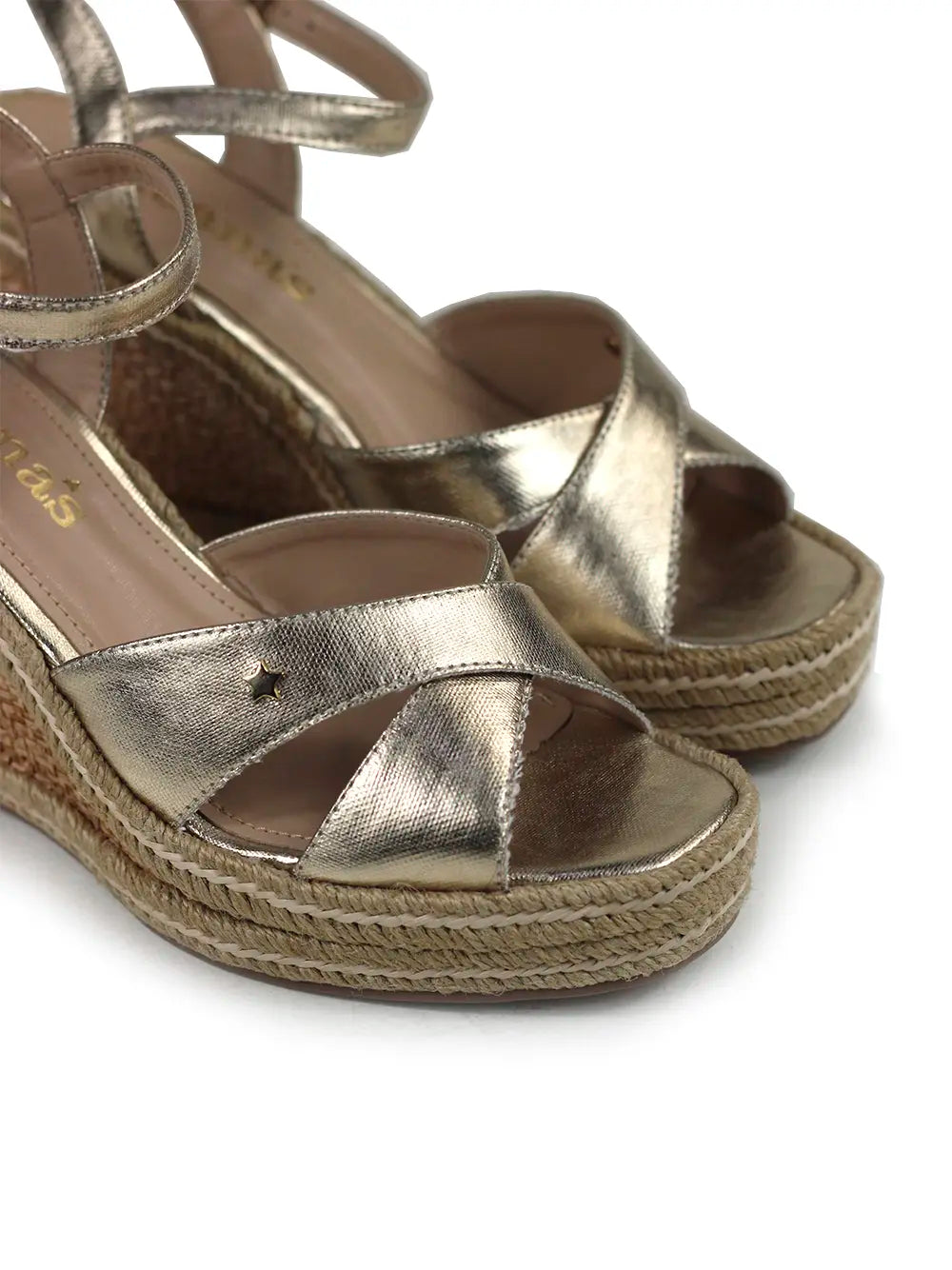 Gold Leather Cross-Strap Sandals