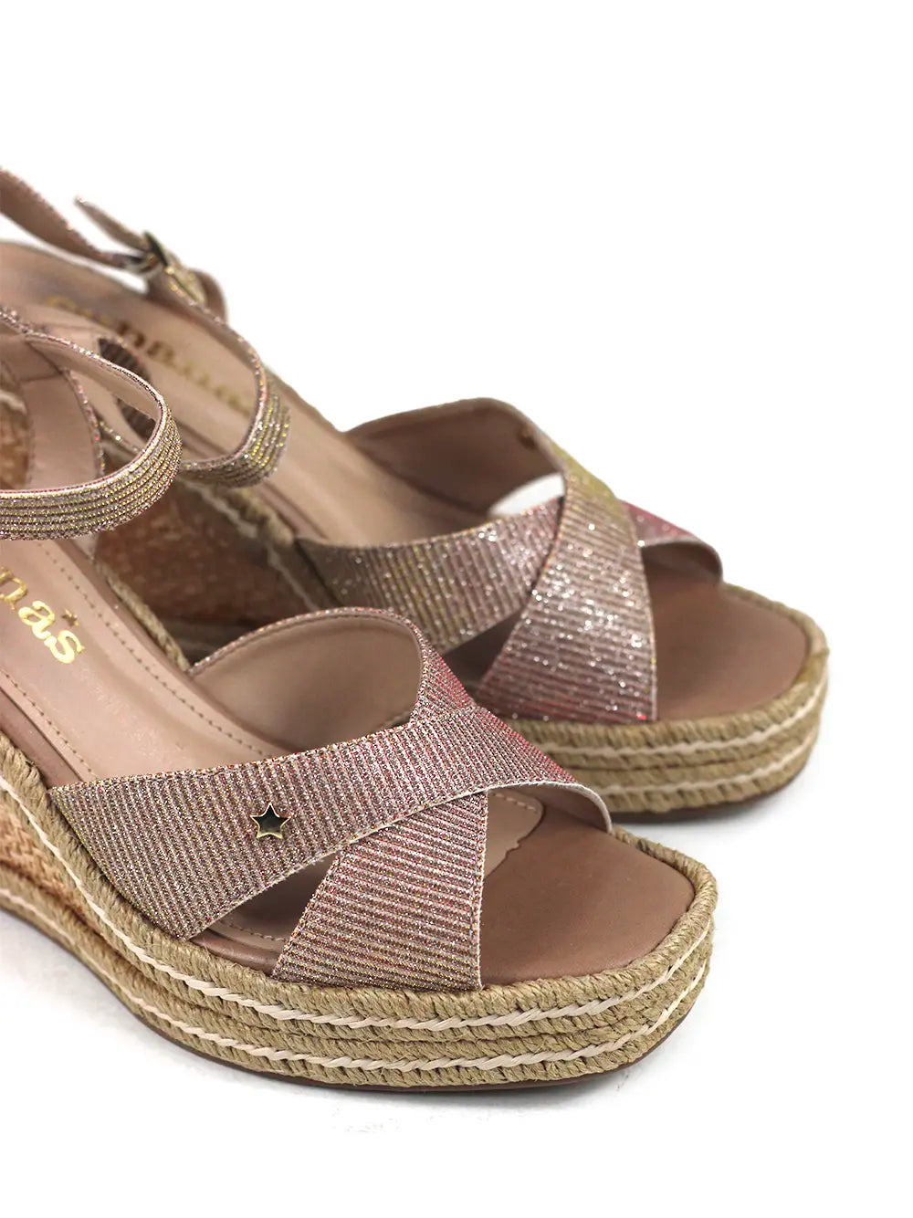 Sandália em Tecido Beige com Glitter