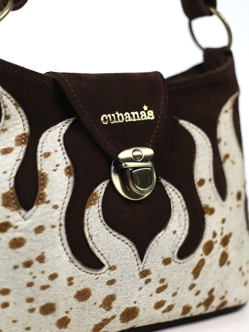 Brown Suede and Cow Print Bag