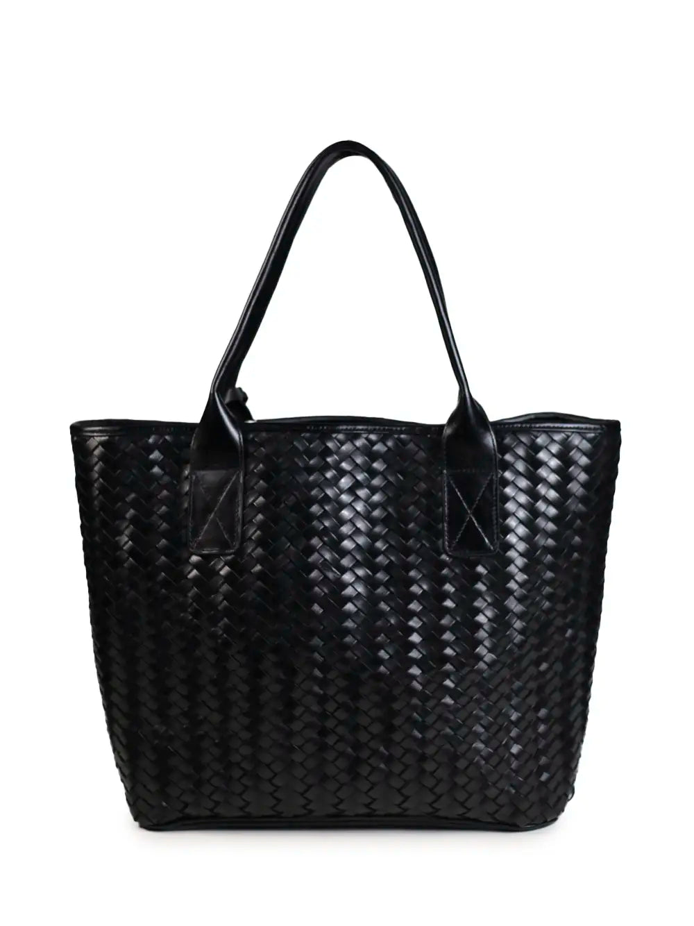 Mala Shopper Preta em Pele Entrançada