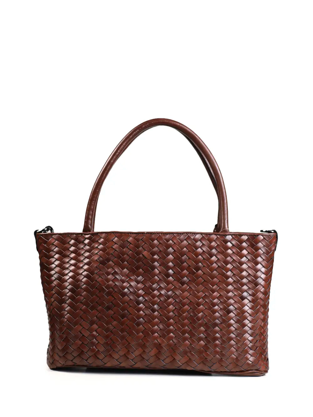 Sac Midi en Cuir Marron Tressé