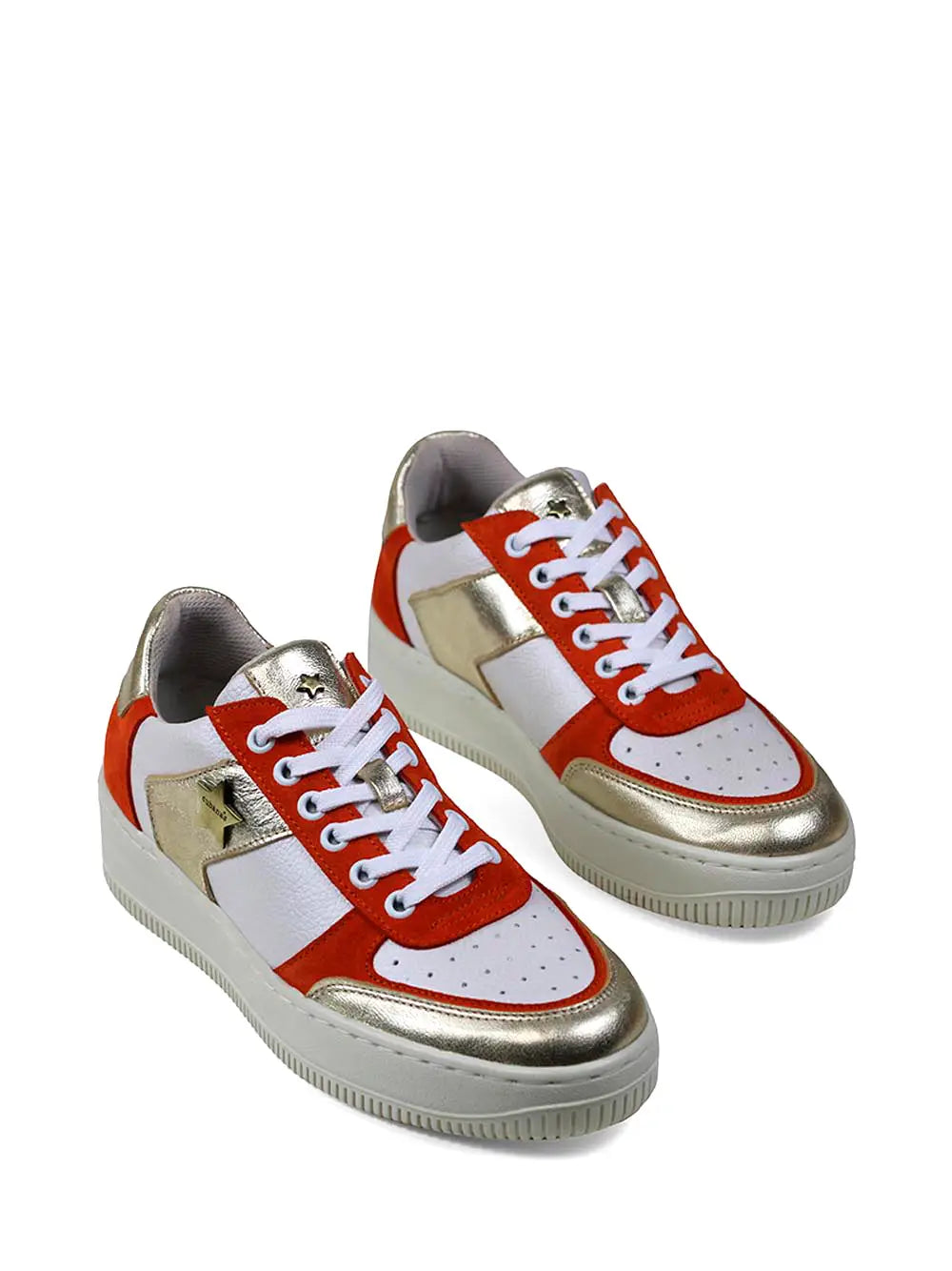 Zapatillas de Piel Naranja y Blanca con Suela Plana