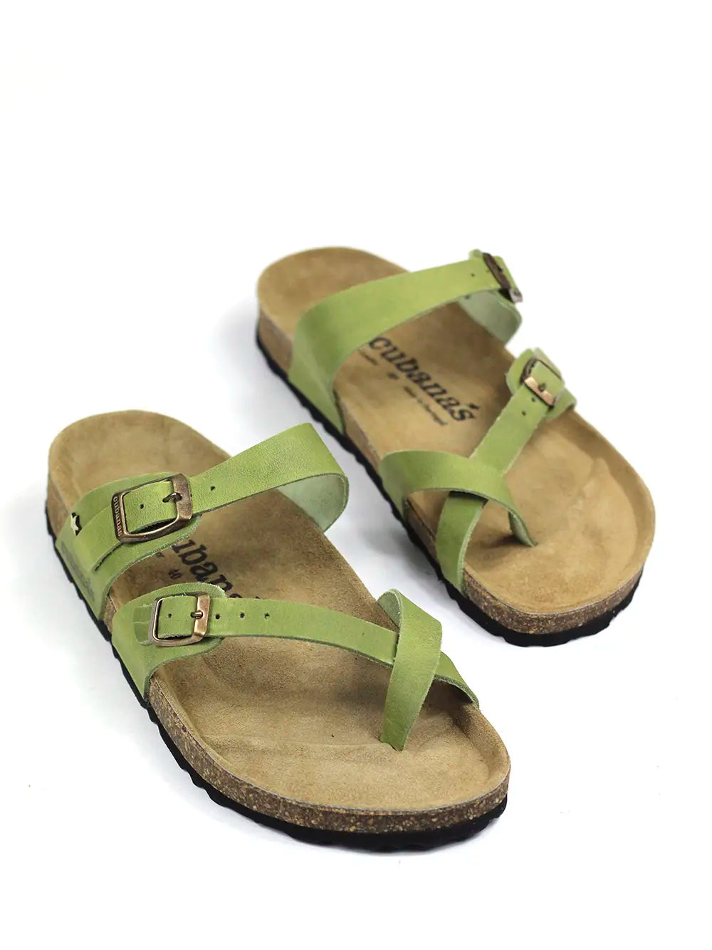 Nazare Sandals in Green Leather with Straps