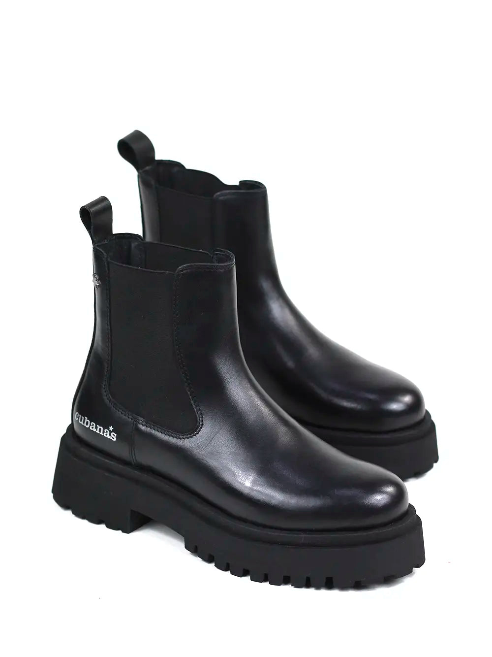 Black Leather Boots with Tractor Soles