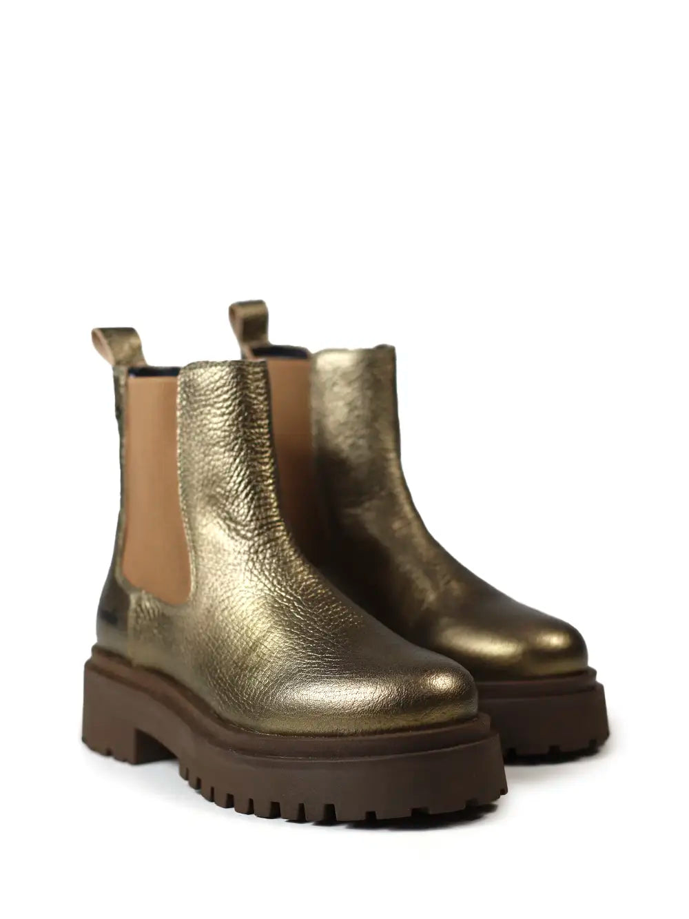 Bota de Piel Dorada y Suela de Oruga