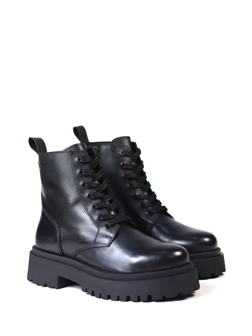 Botte en cuir noir avec semelle de tracteur