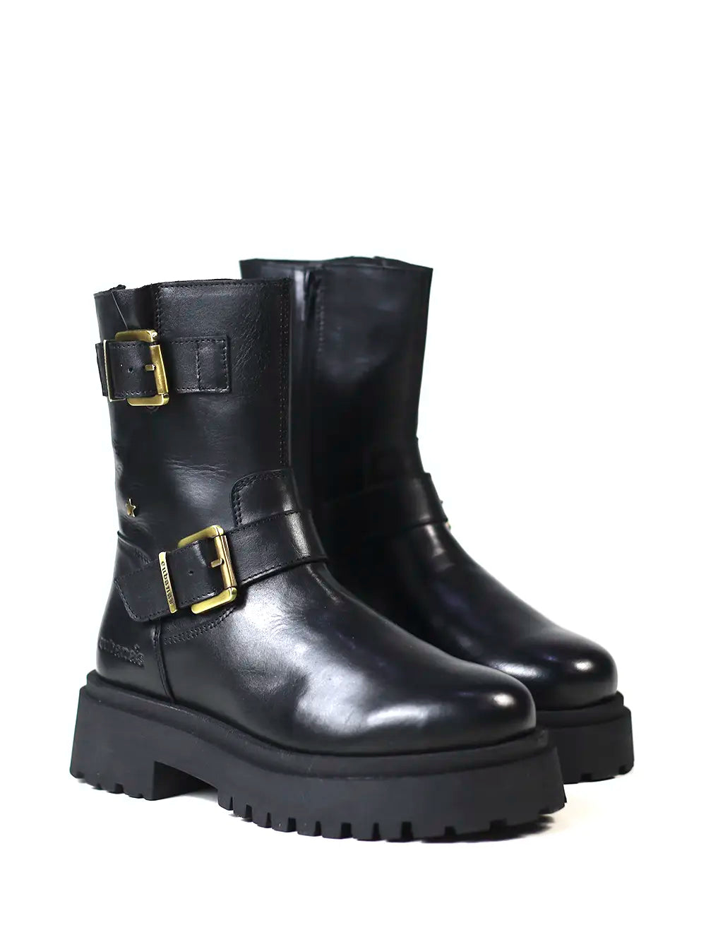 Black Leather Boot with Buckles
