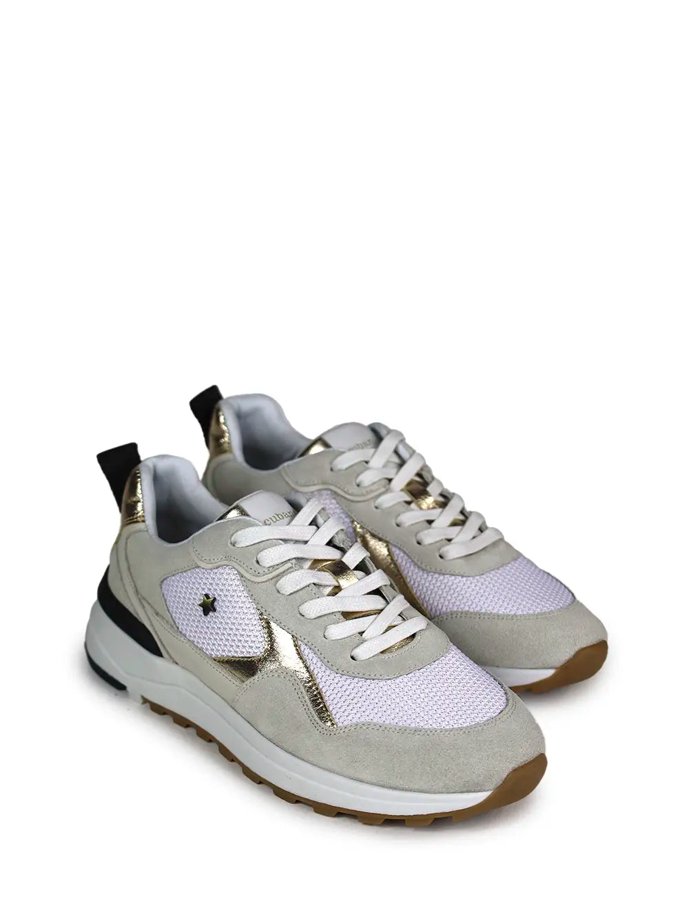 White leather and gray suede sneakers