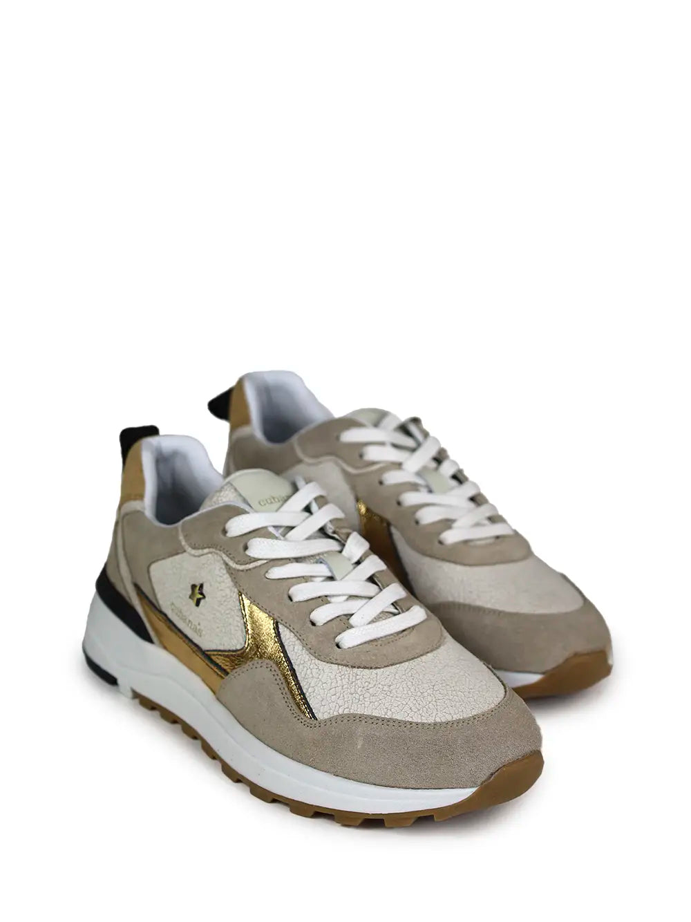 Beige Leather and Suede Trainers