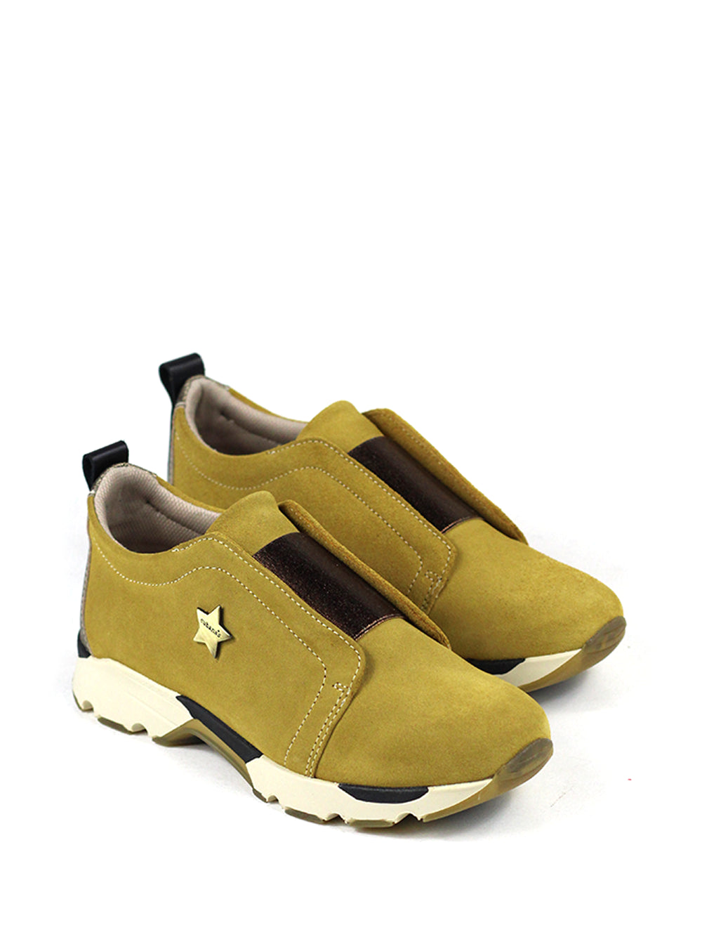 Yellow Suede Sneakers with Metallic Elastic