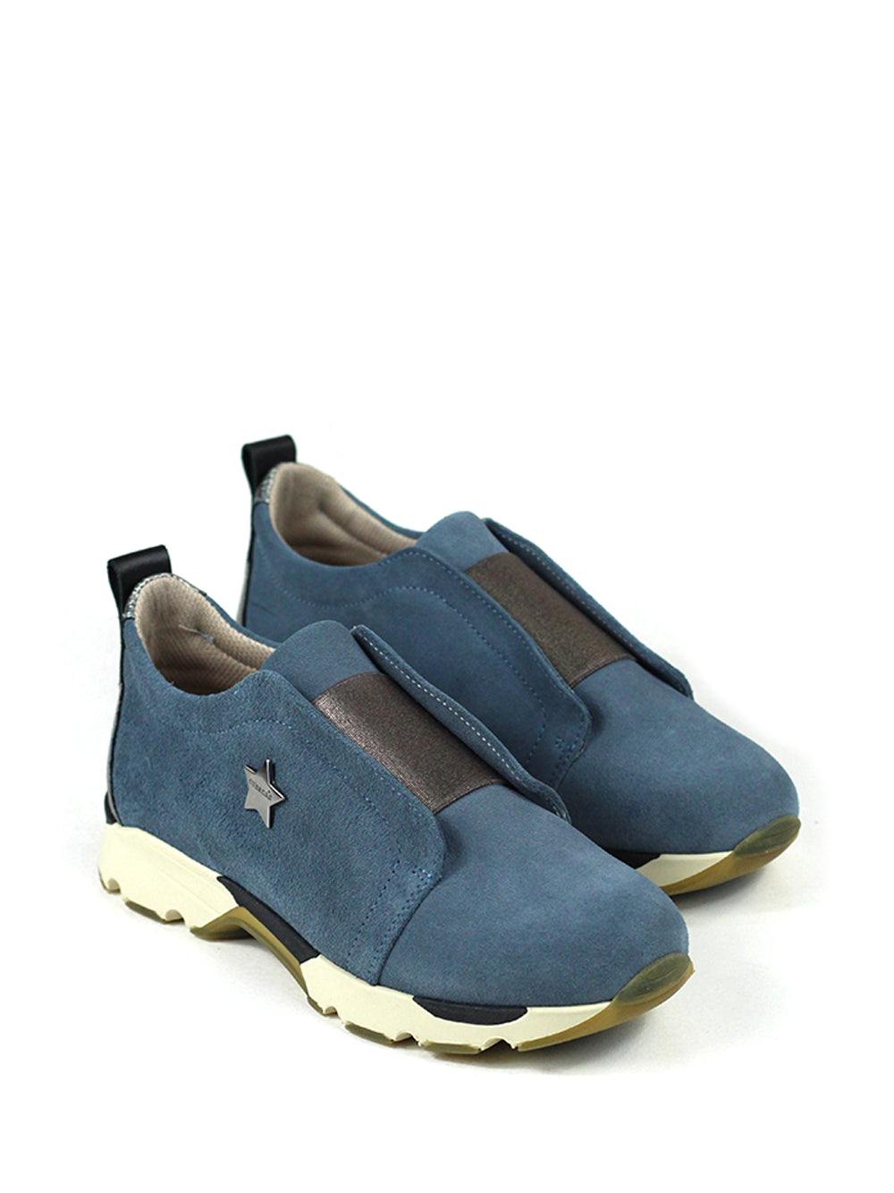 Ténis em Camurça Azul e Elástico Metalizado