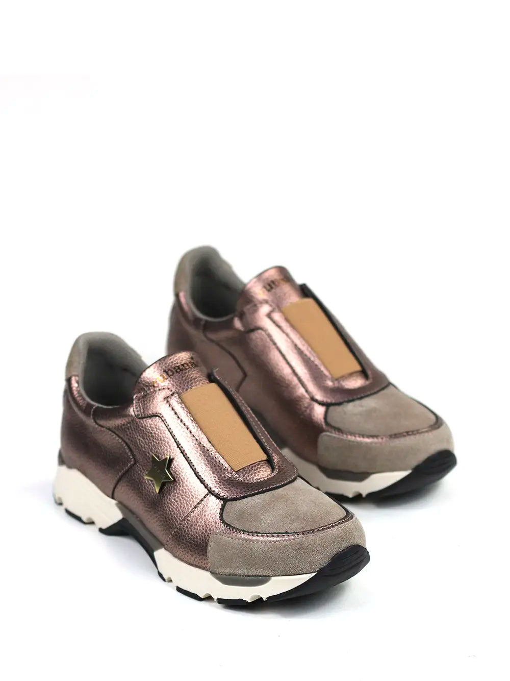 Beige Leather and Gray Suede Sneakers