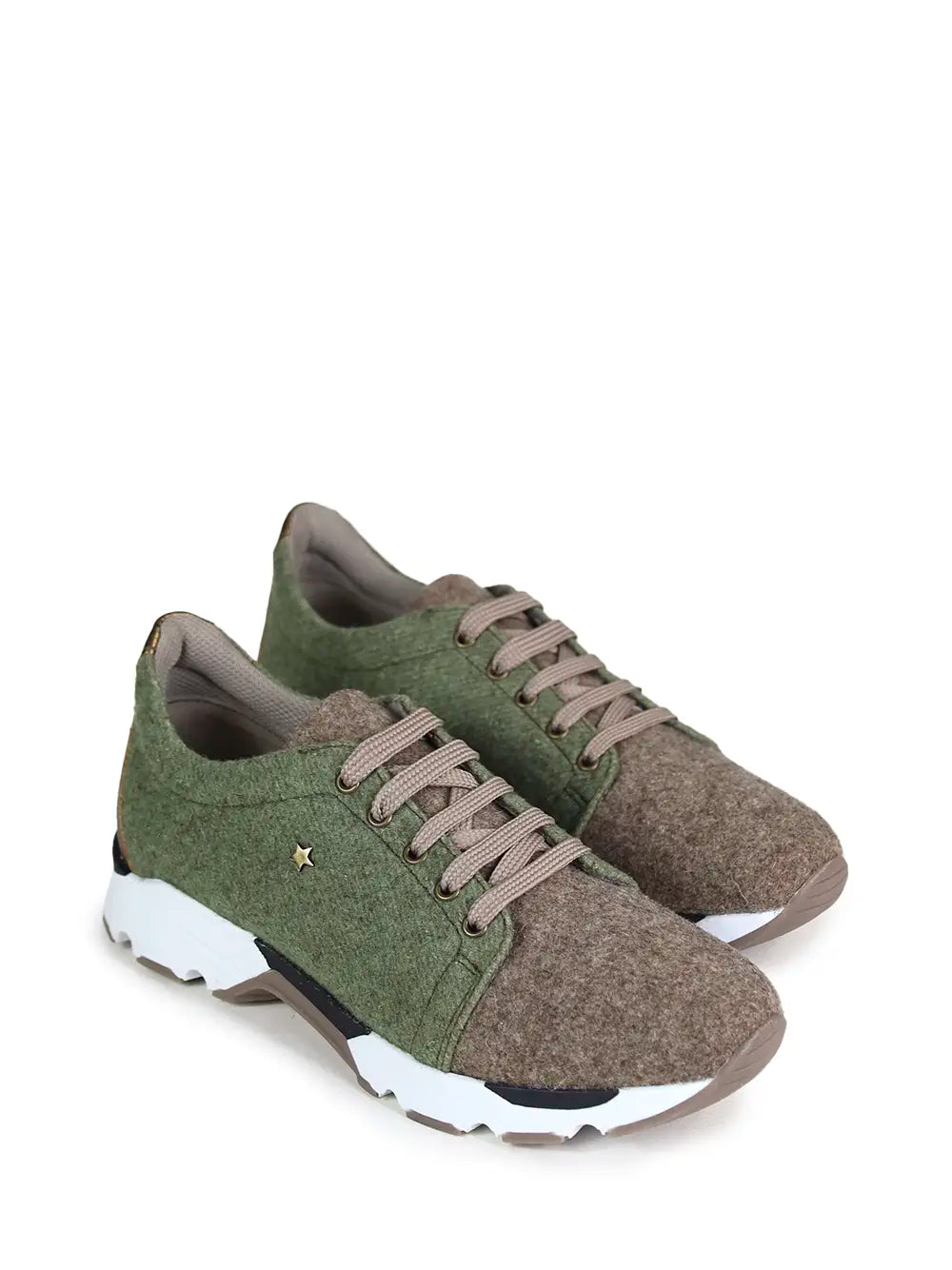 Green and Beige Burel Sneakers