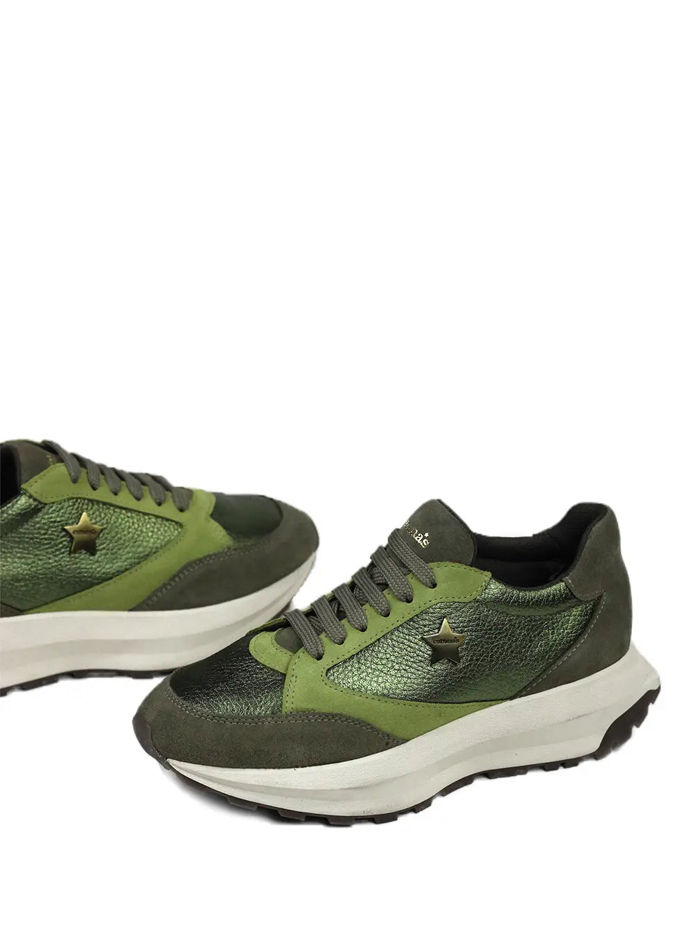 Green Leather Sneakers with Chunky Soles