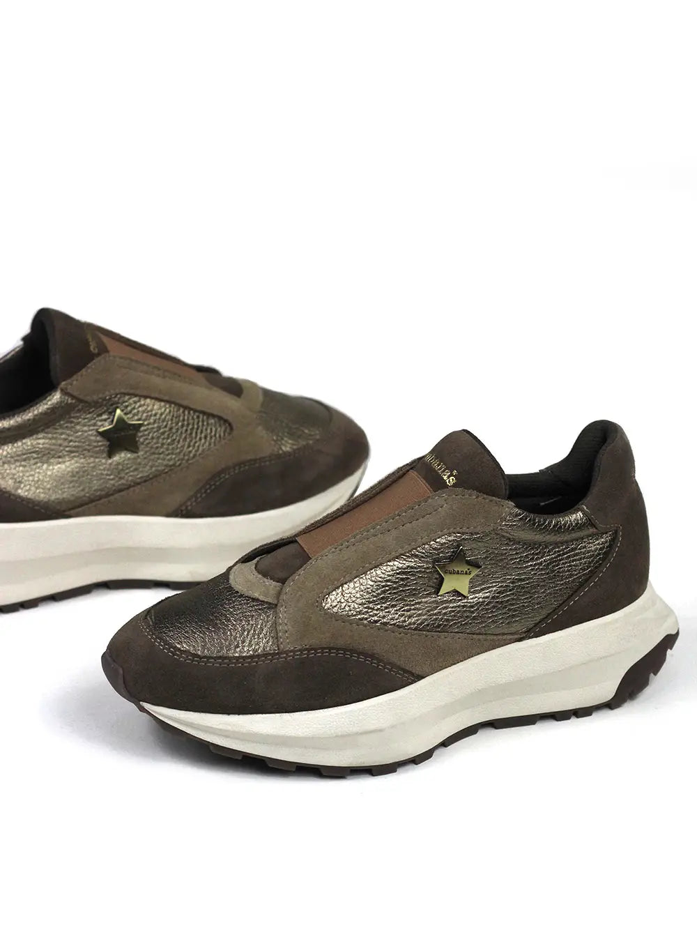 Metallic Brown Leather Sneakers with Chunky Sole