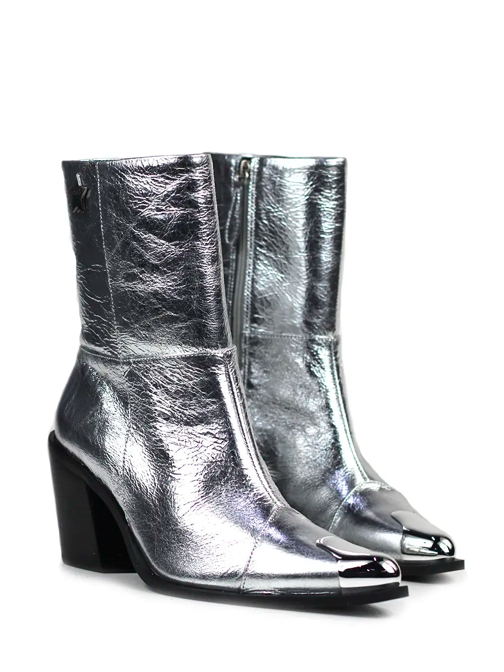 Silver Leather Boot with Metal Toe Cap