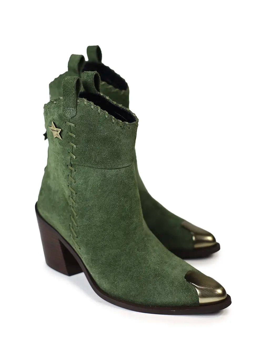 Grüner Wildlederstiefel mit Metallkappe
