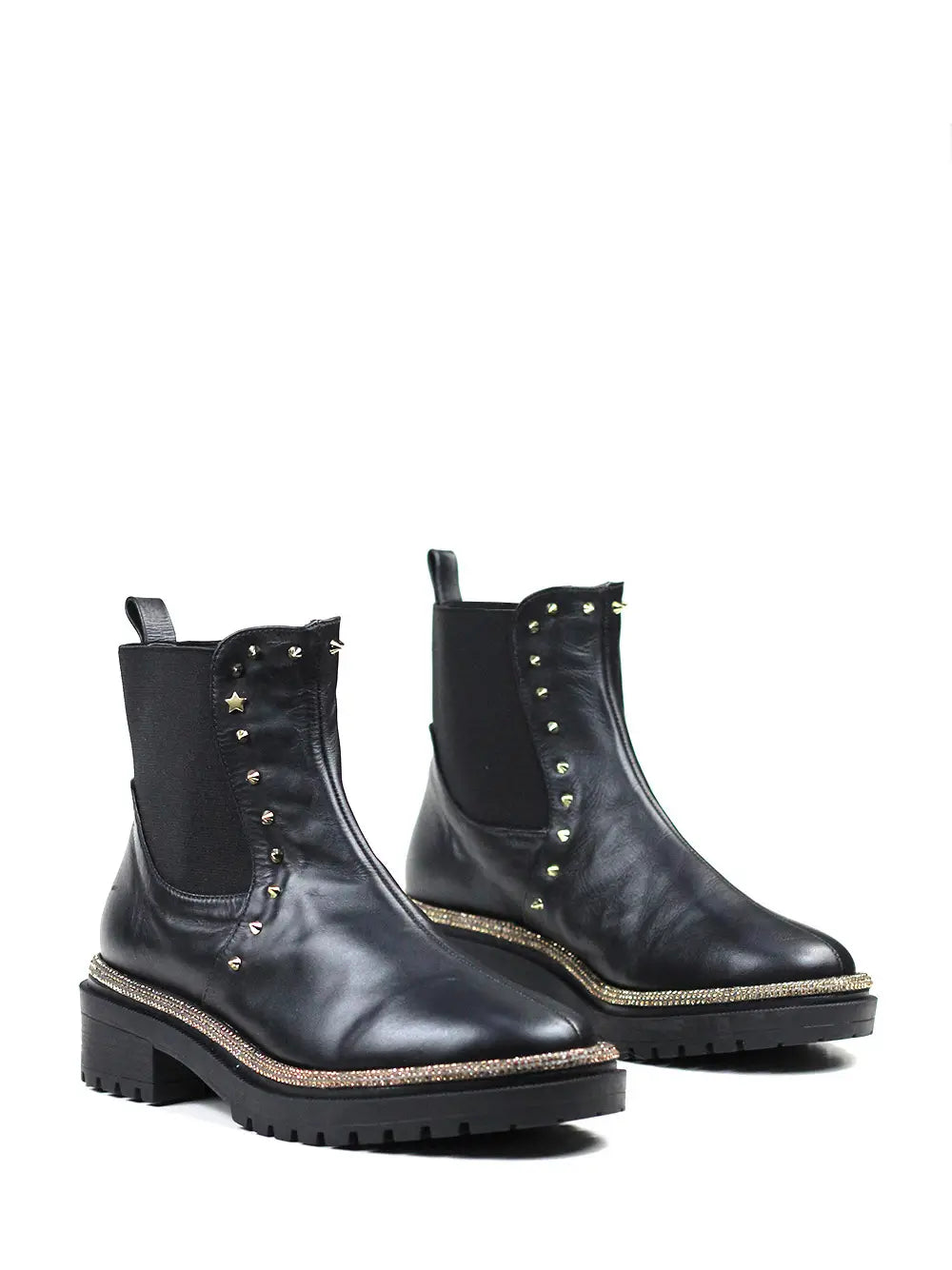 Black Leather Boot with Gold Details