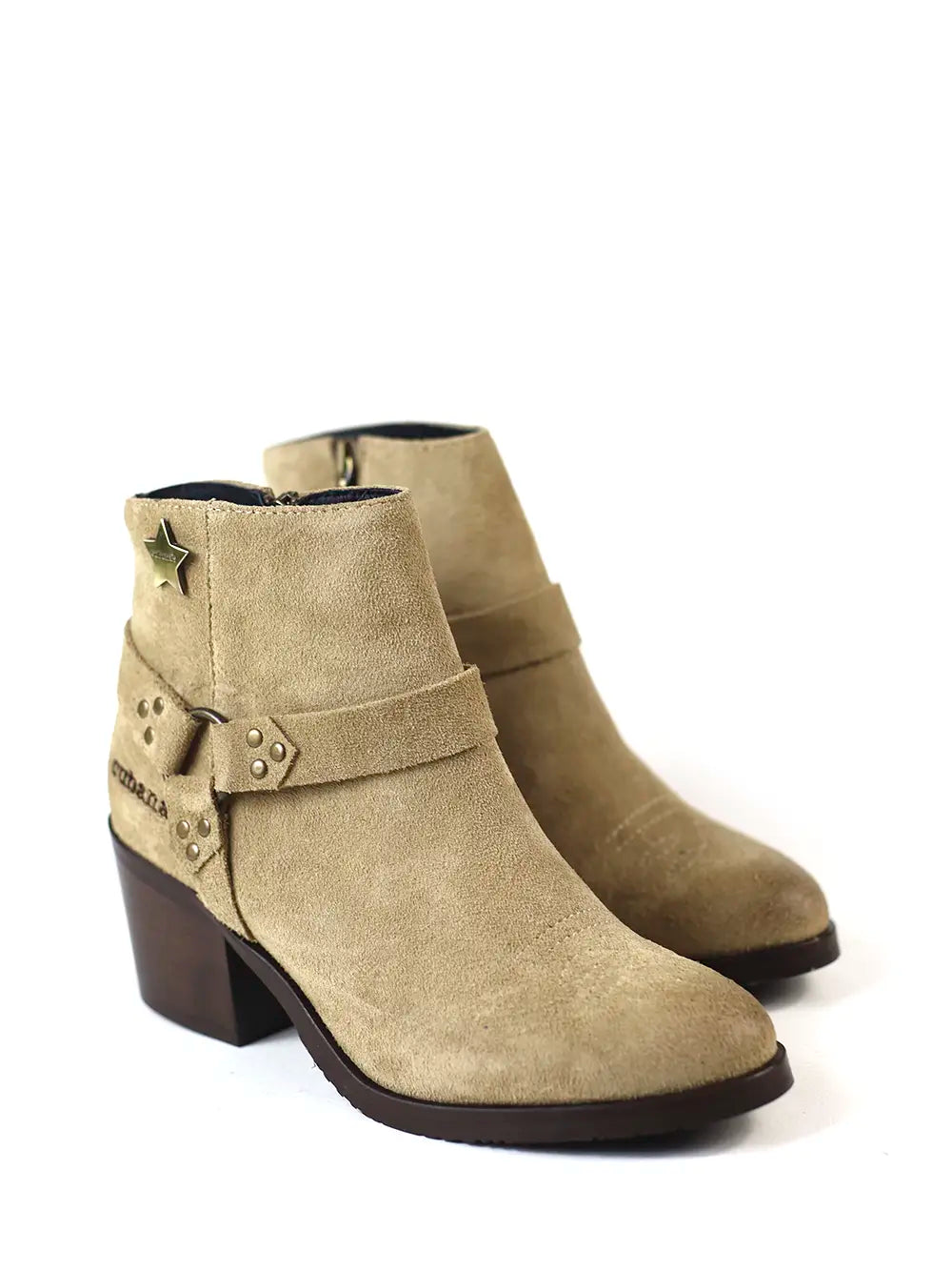 Beige Suede Ankle Boot with Block Heel