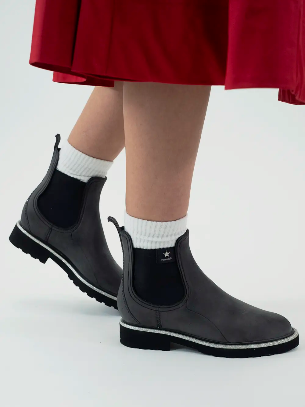 Galocha Preta com Pormenor de Glitter Prata