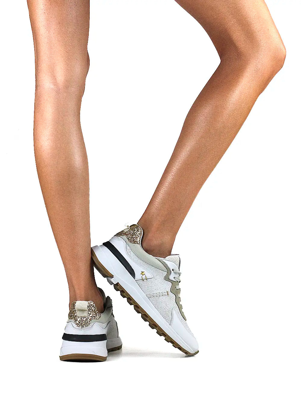 Zapatillas de Piel Blancas con Detalle de Purpurina