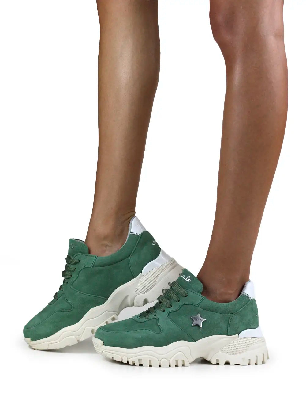 Grüne Wildleder-Sneaker mit Traktorsohle