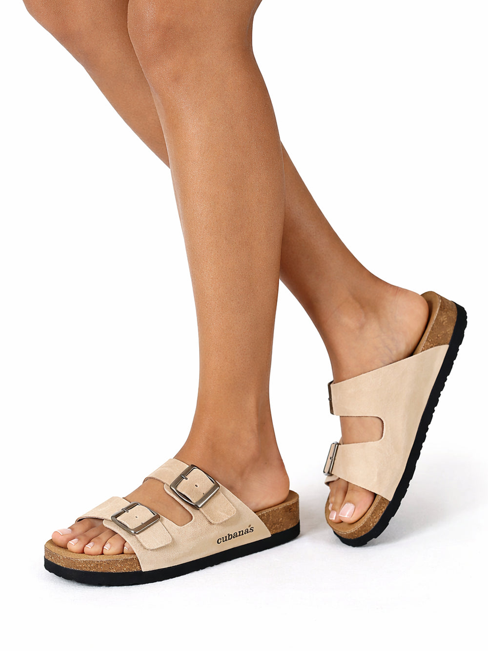 Sandália Amália em Pele Beige com Duas Tiras