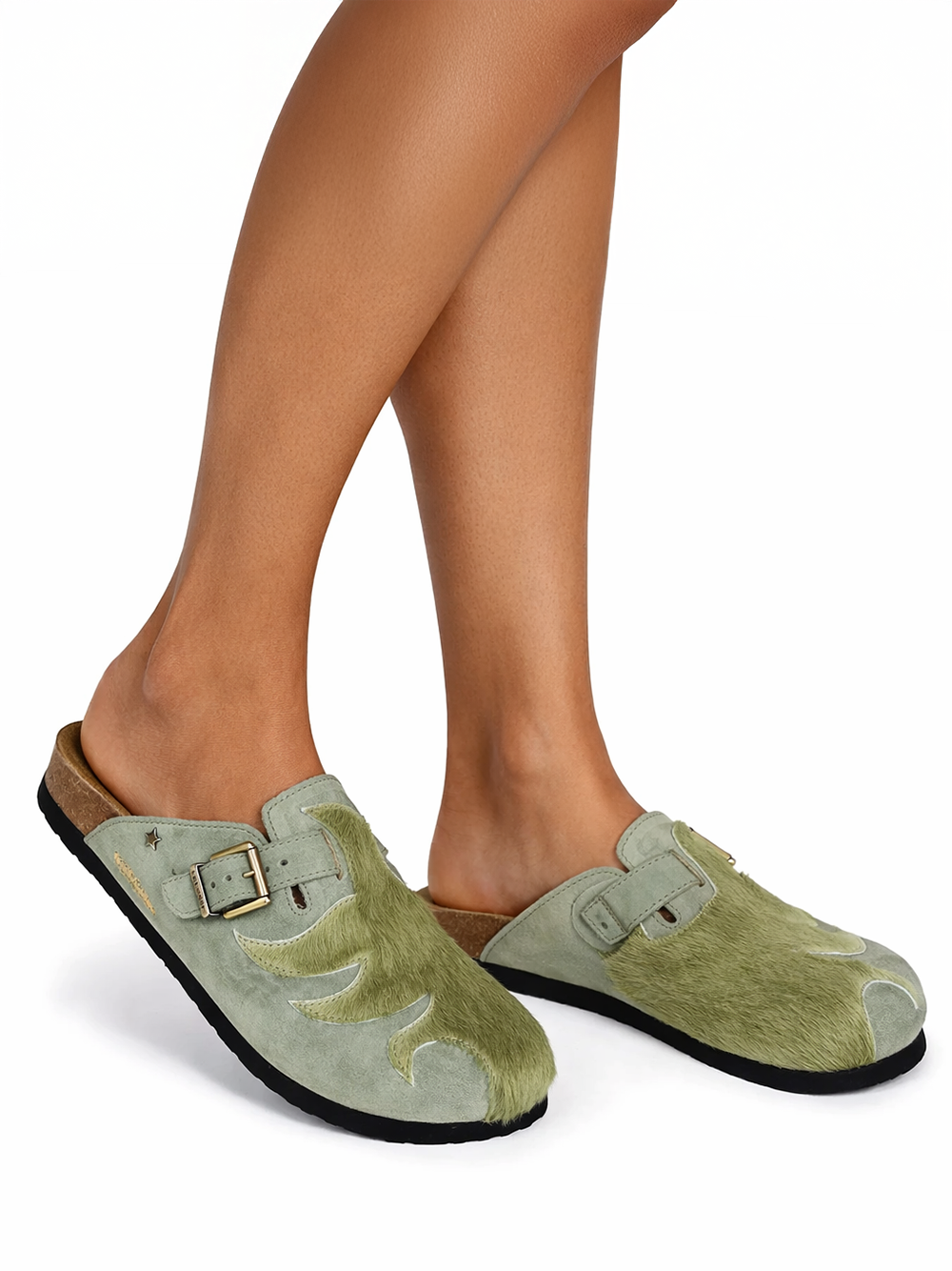 Sandale Maria en Daim et Fourrure Verts